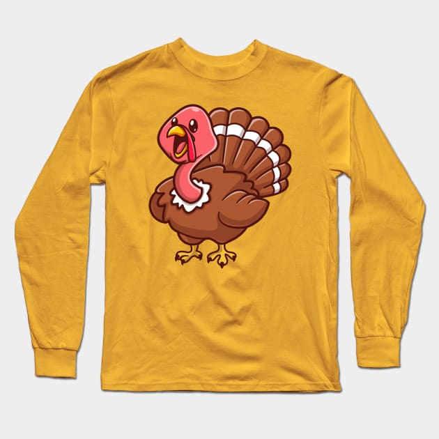 Cute Turkey Bird Chicken Cartoon Long Sleeve T-Shirt by Catalyst Labs